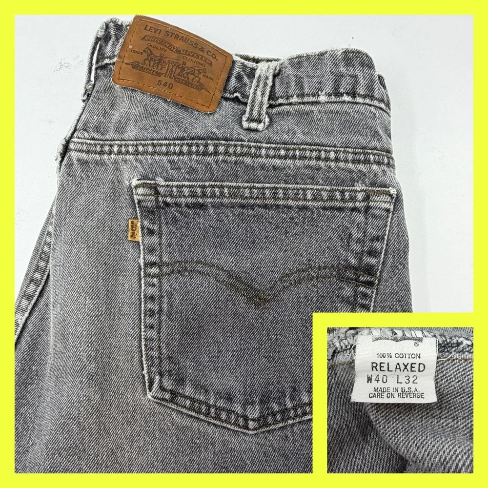 Vtg 90s Levis 540‎ Brown Tab Grey Jeans Made in USA Relaxed Fit 40x32 Distressed
